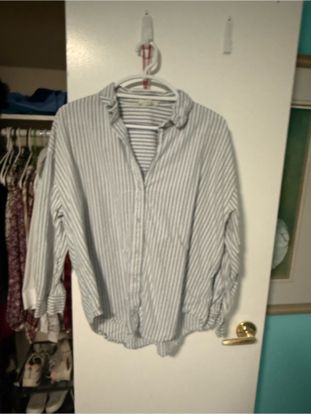 beachlunchlounge Blue and White Striped Button-Down Shirt